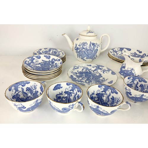 166 - ROYAL WORCESTER BLUE DRAGON TEAWARE INC GLOBULAR TEAPOT , CUPS & SAUCERS ETC