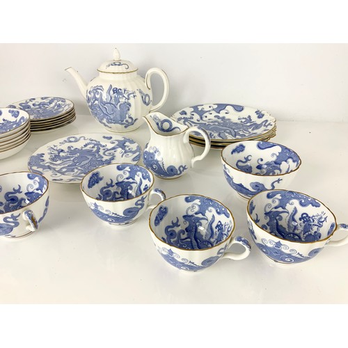 166 - ROYAL WORCESTER BLUE DRAGON TEAWARE INC GLOBULAR TEAPOT , CUPS & SAUCERS ETC