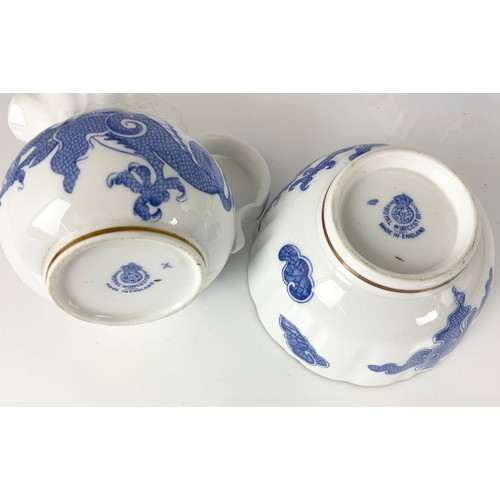 166 - ROYAL WORCESTER BLUE DRAGON TEAWARE INC GLOBULAR TEAPOT , CUPS & SAUCERS ETC