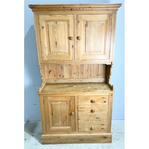 554 - PINE KITCHEN DRESSER WITH CUPBOARD ABOVE WIDTH 110cm . 201cm TALL