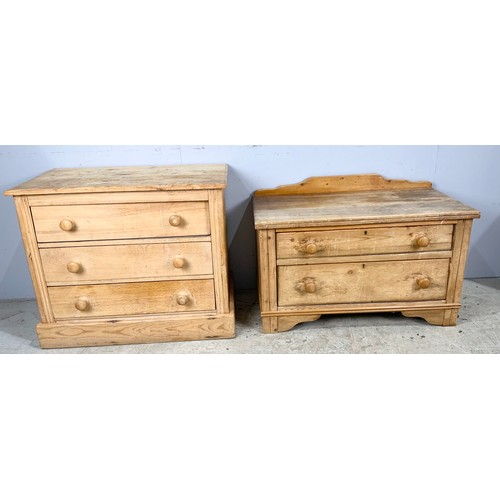 557 - LOW PINE CHEST OF 3 LONG DRAWERS  WIDTH 81CM AND A PINE LOW CEST OF 2 DRAWERS WIDTH 88cm