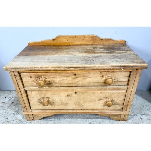 557 - LOW PINE CHEST OF 3 LONG DRAWERS  WIDTH 81CM AND A PINE LOW CEST OF 2 DRAWERS WIDTH 88cm