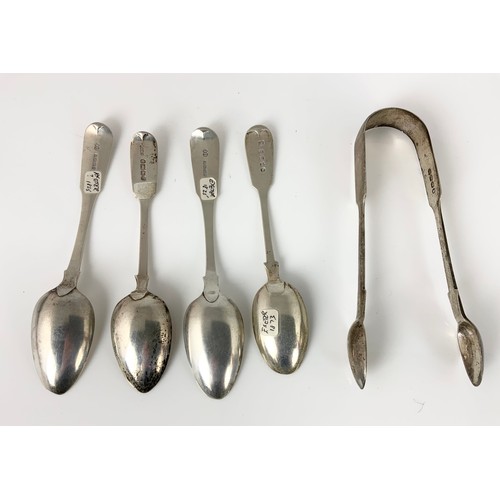 273 - HALLMARKED EXETER SILVER SPOONS & SUGAR TONGS  128g