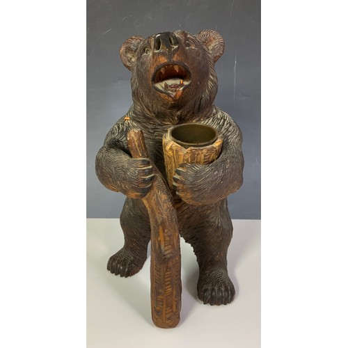 107 - A LARGE, WELL CARVED BLACK FOREST WOODEN BEAR TOBACCO JAR, MID 19TH CENTURY, HINGED HEAD, APPROX. 30... 