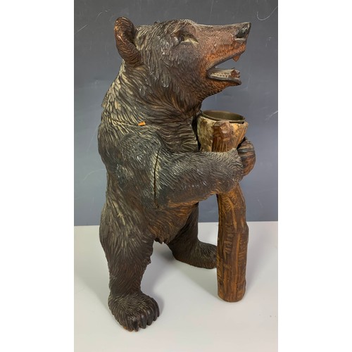 107 - A LARGE, WELL CARVED BLACK FOREST WOODEN BEAR TOBACCO JAR, MID 19TH CENTURY, HINGED HEAD, APPROX. 30... 