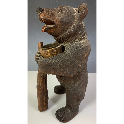 107 - A LARGE, WELL CARVED BLACK FOREST WOODEN BEAR TOBACCO JAR, MID 19TH CENTURY, HINGED HEAD, APPROX. 30... 