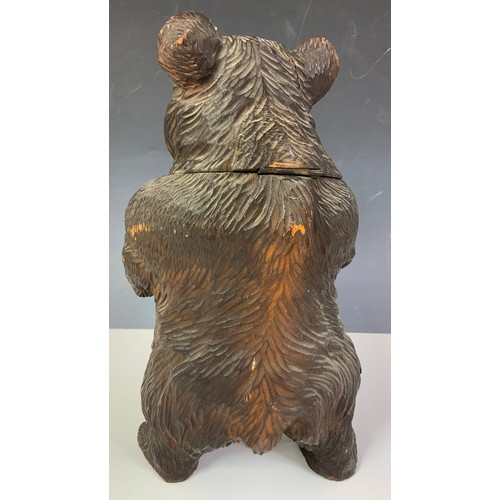 107 - A LARGE, WELL CARVED BLACK FOREST WOODEN BEAR TOBACCO JAR, MID 19TH CENTURY, HINGED HEAD, APPROX. 30... 