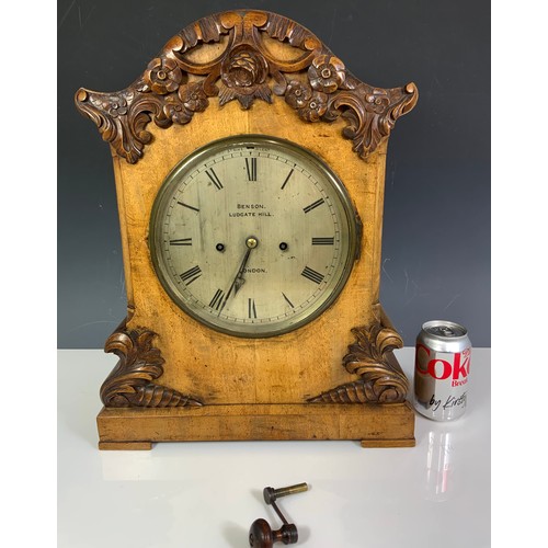 114 - AN IMPRESSIVE LATE 19TH CENTURY BRACKET CLOCK WITH ROUND SILVERED DIAL, BENSON, LUDGATE HILL, LONDON... 