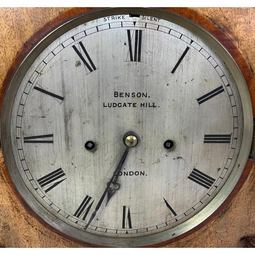 114 - AN IMPRESSIVE LATE 19TH CENTURY BRACKET CLOCK WITH ROUND SILVERED DIAL, BENSON, LUDGATE HILL, LONDON... 