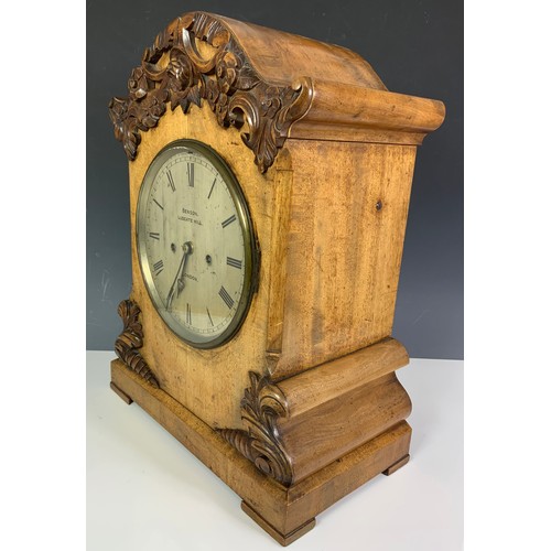 114 - AN IMPRESSIVE LATE 19TH CENTURY BRACKET CLOCK WITH ROUND SILVERED DIAL, BENSON, LUDGATE HILL, LONDON... 