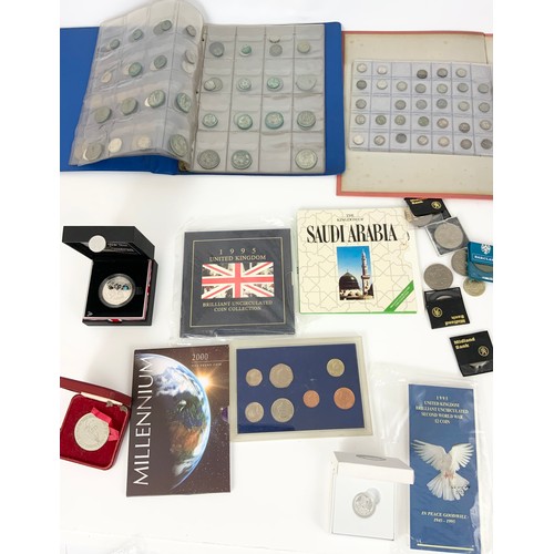 376 - QTY. MISC. SILVER PROOF AND OTHER COINS AND COMMEMORATIVES INC. SETS AND 2 FOLDERS OF COINS