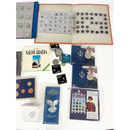 376 - QTY. MISC. SILVER PROOF AND OTHER COINS AND COMMEMORATIVES INC. SETS AND 2 FOLDERS OF COINS