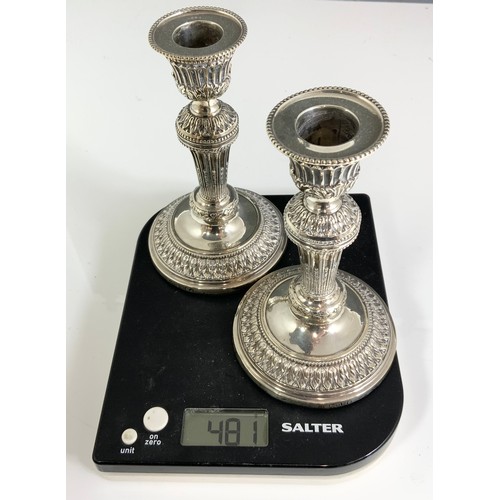 297 - HALLMARKED  JOHN ALDWINKLE & THOMAS SLATER LONDON 1886 SILVER ORNATE CANDLESTICKS  15cm TALL 480g GR... 