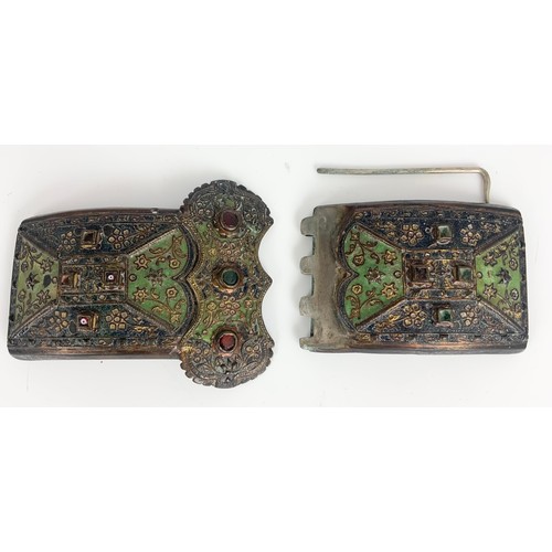 139 - UNUSUAL CLASP / BUCKLE POSSIBLY ORIENTAL WITH CLOISONNÉ DECORATION  WIDTH 17cm