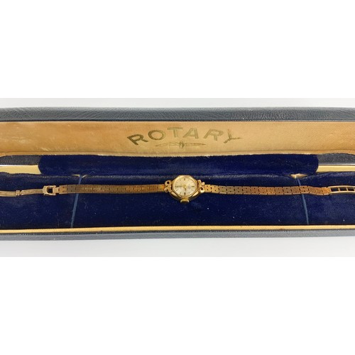 446 - BOXED VINTAGE LADIES ROTARY 9ct GOLD WRISTWATCH ON 9ct GOLD STRAP 16g GROSS CHECK WEIGHT USED BIG SC... 