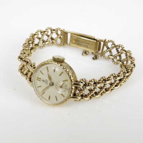 448 - LADIES 9CT GOLD TUDOR WRIST WATCH WITH FANCY ROLEX 9CT BRACELET, APPROX. 22g GROSS