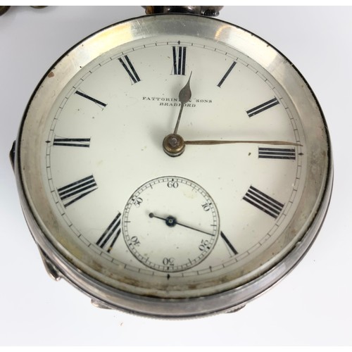 427 - SILVER OPEN FACE POCKET WATCH ON SILVER WATCH CHAIN