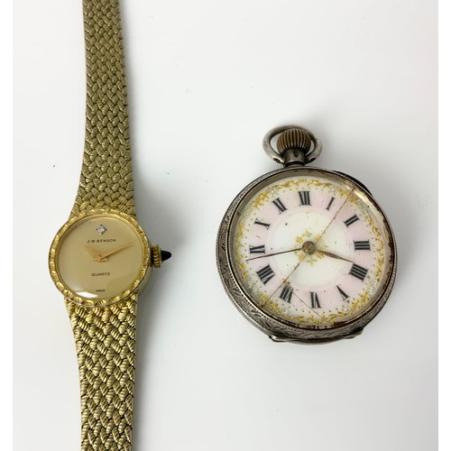 437 - LADIES J W BENSON WRISTWATCH TOGETHER WITH A SILVER POCKET WATCH