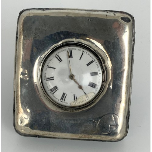 432 - SILVER CASED POCKET WATCH WITH FUSEE MOVEMENT IN A SILVER FRONTED TRAVELLING CASE WITH EASEL BACK