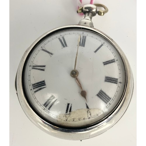 432 - SILVER CASED POCKET WATCH WITH FUSEE MOVEMENT IN A SILVER FRONTED TRAVELLING CASE WITH EASEL BACK