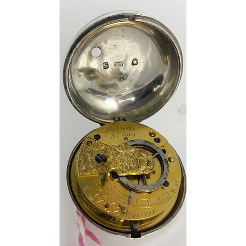 432 - SILVER CASED POCKET WATCH WITH FUSEE MOVEMENT IN A SILVER FRONTED TRAVELLING CASE WITH EASEL BACK