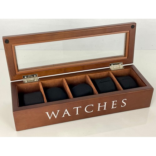 496 - 3 MATCHING WATCH BOXES, EACH FOR 5 WATCHES WITH HINGED COVERS