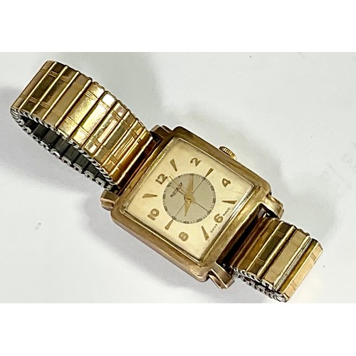 480 - GENTS VINTAGE ROTARY 9CT GOLD CASED SQUARE FACE WRIST WATCH