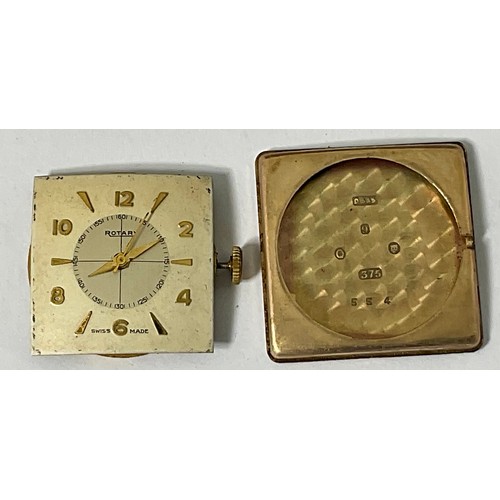 480 - GENTS VINTAGE ROTARY 9CT GOLD CASED SQUARE FACE WRIST WATCH