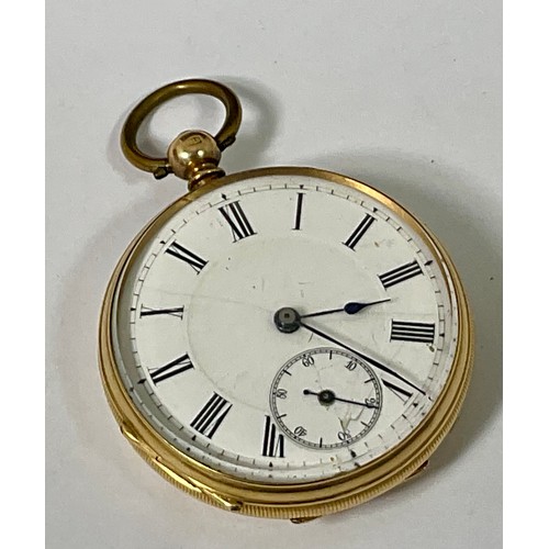 435 - 18 CARAT GOLD CASED OPEN FACE POCKET WATCH, 45mm, approx. 72g gross