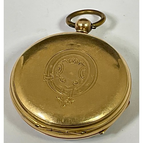 435 - 18 CARAT GOLD CASED OPEN FACE POCKET WATCH, 45mm, approx. 72g gross