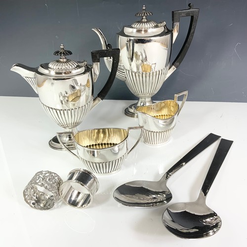 158 - WARKER & HALL ANTIQUE 4 PIECE SILVER PLATED TEA SET, A PAIR OF LARGE DANISH OLE PALSBY SERVING SPOON... 