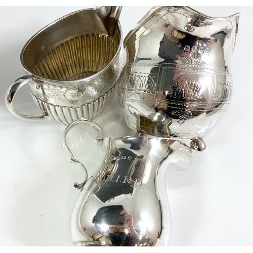 337 - 3 HALLMARKED SILVER CREAM JUGS  302g