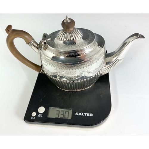 345 - HALLMARKED CHARLES STUART HARRIS LONDON 1889 SILVER TEAPOT WITH BRIGHT CUT DECORATION 330g