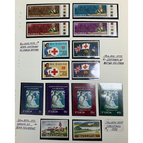 499 - STAMP INTEREST, AN ALBUM OF WEST INDIES RELATED STAMPS, INC ST LUCIA, SOME EARLY PRE WAR, DEFINATIVE... 