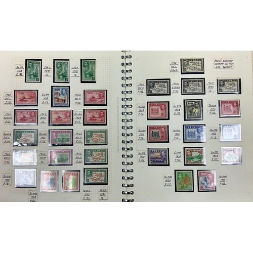 498 - (B) STAMP INTEREST, A BLUE ALBUM OF SOLOMAN IS, FIJI, NEW HEBRIDES, INC RED CROSS, DEFINITIVE, COMMS... 