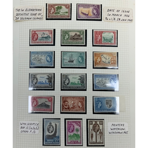 498 - (B) STAMP INTEREST, A BLUE ALBUM OF SOLOMAN IS, FIJI, NEW HEBRIDES, INC RED CROSS, DEFINITIVE, COMMS... 