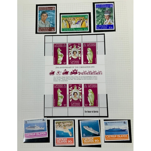 497 - (C) STAMP INTEREST, A BLUE FOLDER OF CAYMAN ISLANDS STAMPS, SOME EARLY, DEFINITIVES, COMMEMS, ETC