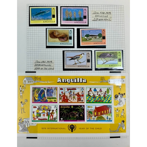 495 - STAMP INTEREST, A BLUE ALBUM OF ANGUILLA, ANTIGUE & BARBUDA, A WELL PRESEBTED SELECTION OF STAMPS.