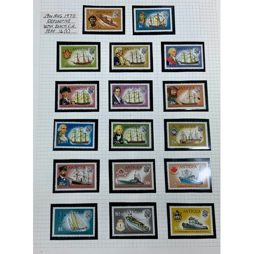 495 - STAMP INTEREST, A BLUE ALBUM OF ANGUILLA, ANTIGUE & BARBUDA, A WELL PRESEBTED SELECTION OF STAMPS.