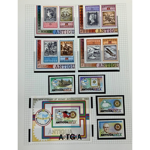 495 - STAMP INTEREST, A BLUE ALBUM OF ANGUILLA, ANTIGUE & BARBUDA, A WELL PRESEBTED SELECTION OF STAMPS.