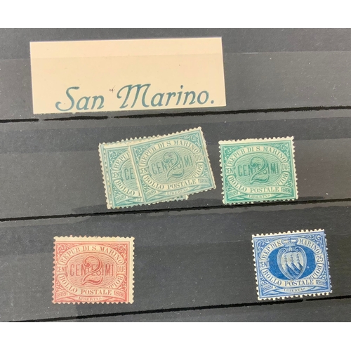 493 - BROWN STOCK BOOK (A/F) SAN MARINO, MIXED STAMPS, MANY CANCELLED AND LOOSE, PLUS FOLDER OF LOOSE UNSO... 