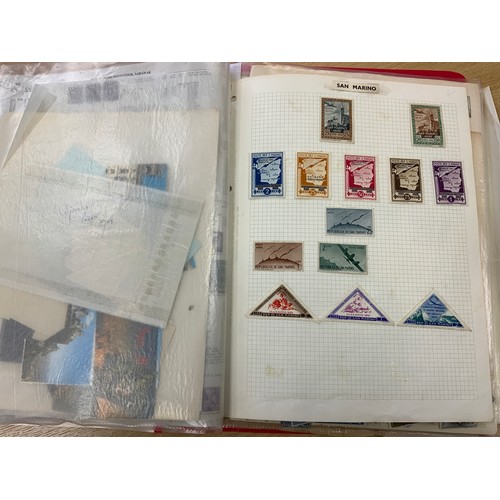 493 - BROWN STOCK BOOK (A/F) SAN MARINO, MIXED STAMPS, MANY CANCELLED AND LOOSE, PLUS FOLDER OF LOOSE UNSO... 