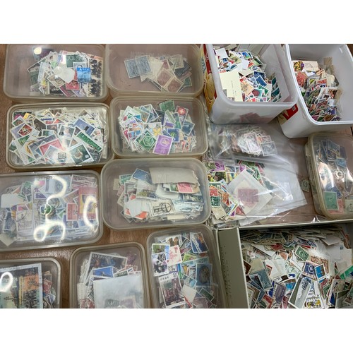 501 - LARGE CARTON, A SORTERS DELIGHT FULL OF PLASTIC CARTONS OF WORLDWIDE STAMPS AND AN ACCUMULATION OF N... 