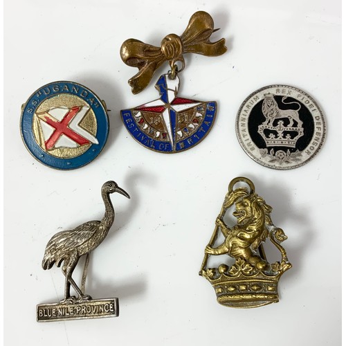 89 - MISC. BADGES ETC. INC. 1951 ENAMELLED GREAT EXHIBITION, SILVER BLUE NILE PROVINCE BADGE, SILVER SWIM... 