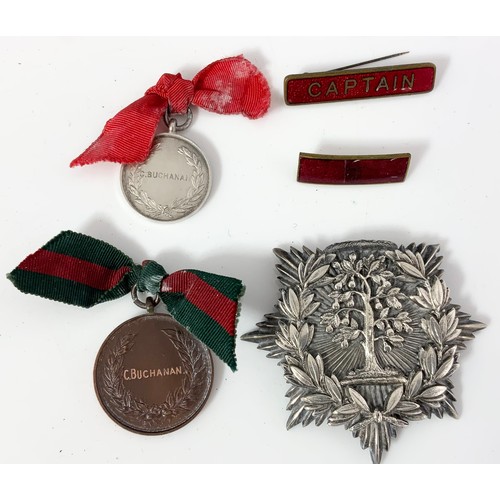 89 - MISC. BADGES ETC. INC. 1951 ENAMELLED GREAT EXHIBITION, SILVER BLUE NILE PROVINCE BADGE, SILVER SWIM... 