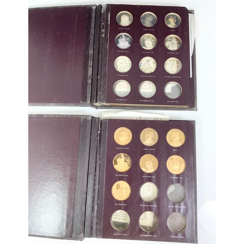 378 - CHAUCER AND THE CANTERBURY TALES, 2 COIN FOLDERS, ONE CONTAINING 7 BRONZE PROOFS, THE OTHER 9, POSSI... 