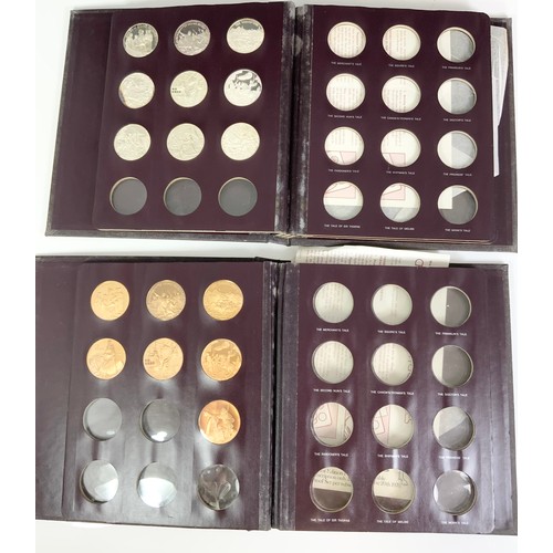 378 - CHAUCER AND THE CANTERBURY TALES, 2 COIN FOLDERS, ONE CONTAINING 7 BRONZE PROOFS, THE OTHER 9, POSSI... 