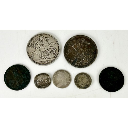 395 - COLLECTION OF COINS AND TOKENS INC. VICTORIAN SILVER CROWNS AND OTHER SILVER COINS, COVENTRY TOKEN, ... 