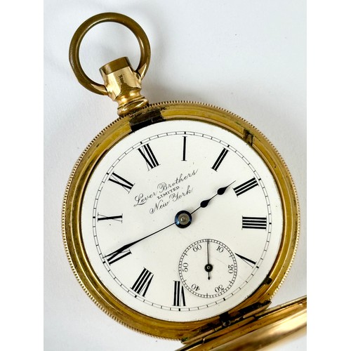 436 - HALF HUNTER POCKET WATCH, ENAMELLED DIAL, LEVER BROTHERS LTD. NEW YORK, SUBSIDIARY SECONDS, GROSS WE... 