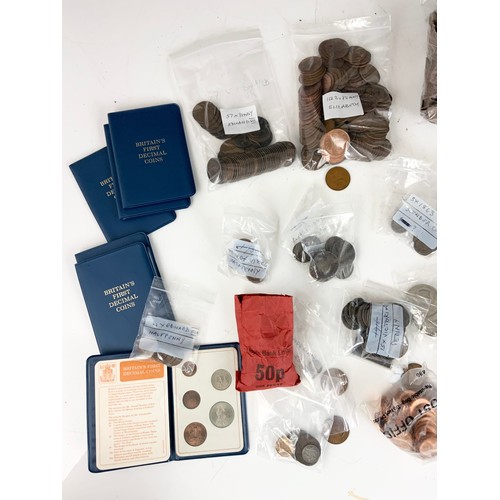 403 - LARGE QTY. COINS, MOSTLY UK PRE AND POST DECIMAL, 6 DECIMAL SETS, COMMEMORATIVE CROWNS AND SOME FORE... 